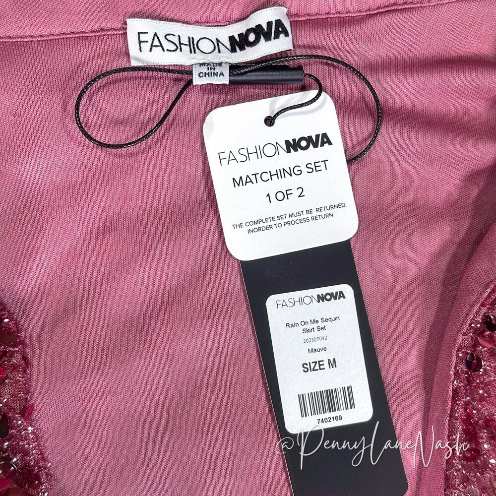 Fashion Nova Mauve Rain On Me Sequin Skirt Set - Picture 6 of 15
